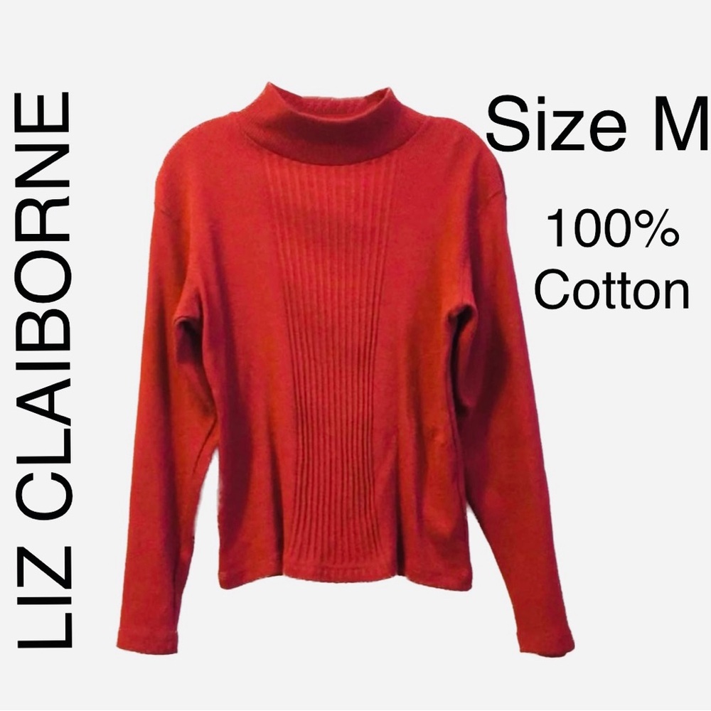 🧶 Liz Claiborne Knit Sweater Pullover Mock Neck Cotton Fall Winter ❄️